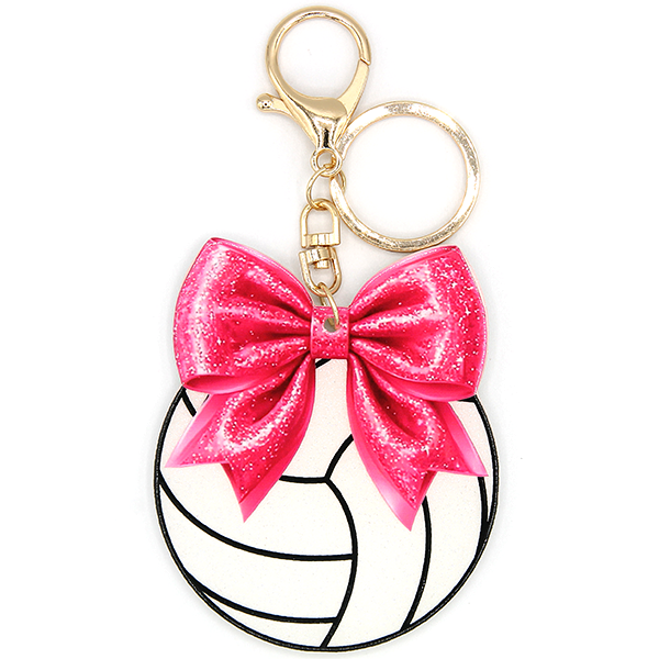 Glitter Resin Bow Game Day Volleyball Keychain Bag Charm