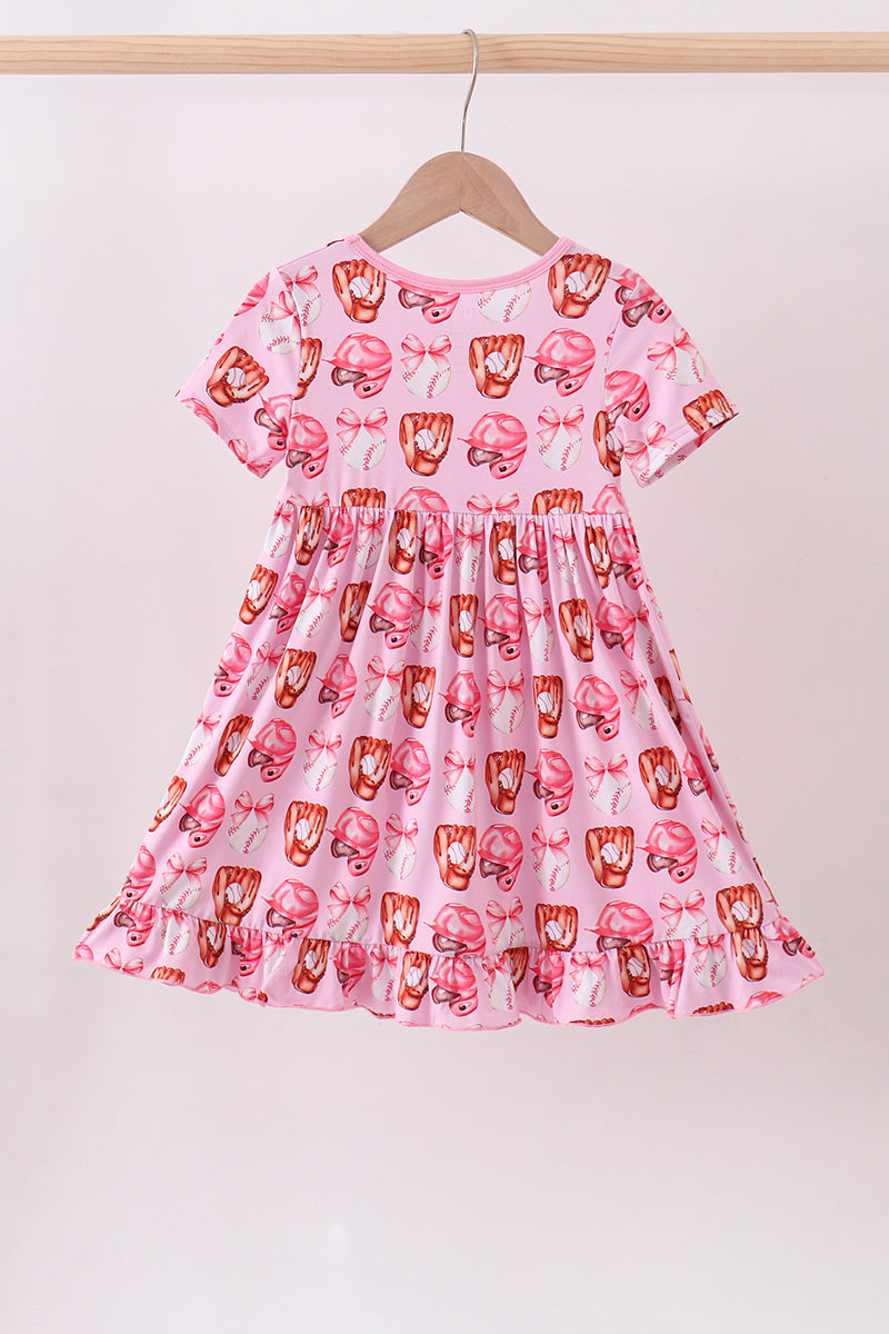Pink Bow Baseball Bamboo Dress for Baby Girls