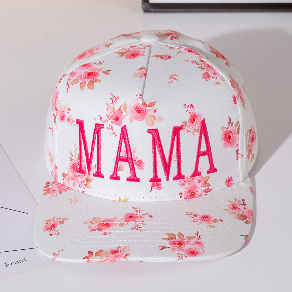 Mama Floral Embroidered Canvas Snapback Baseball Cap