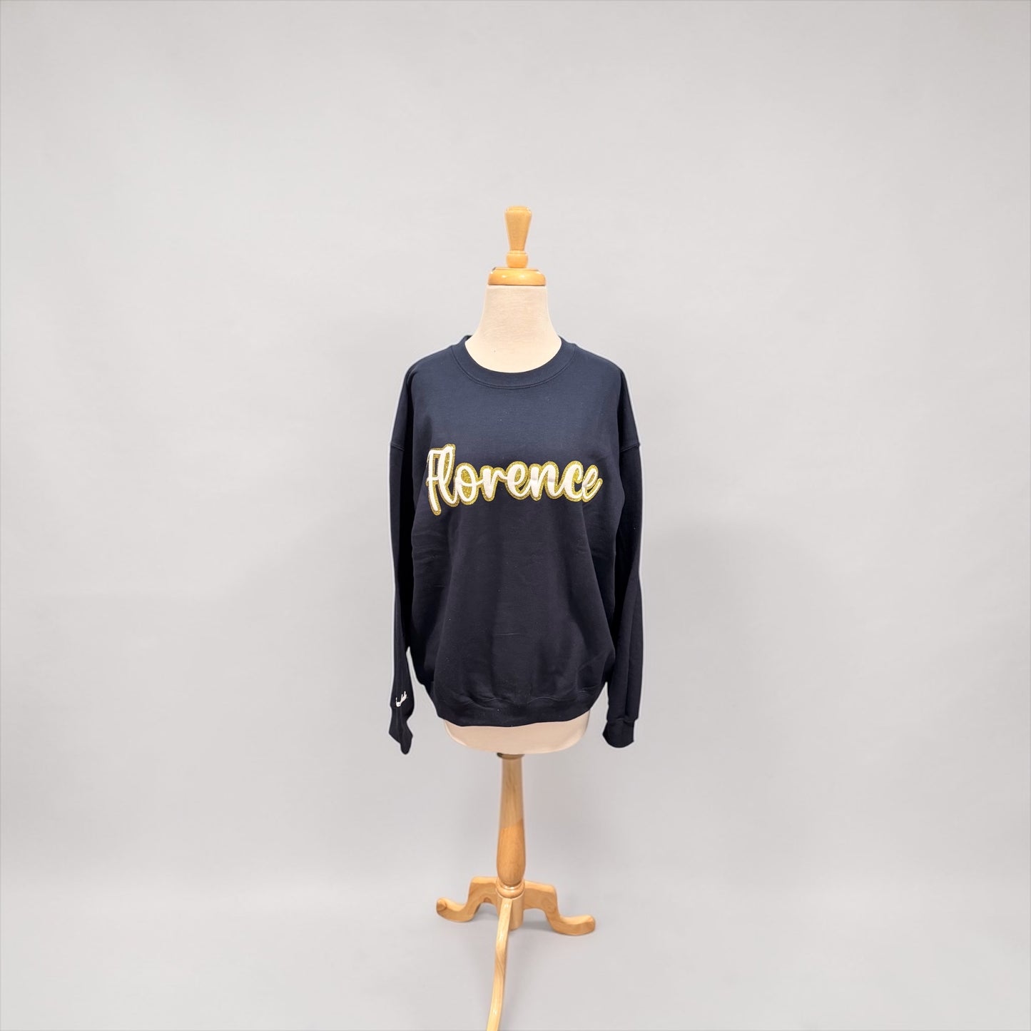 Sparkler Florence Script Crewneck - close-up detail | Bleacher Babe