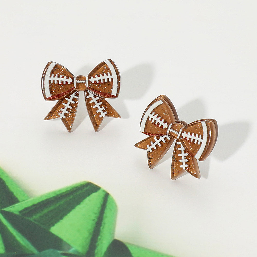 Resin Football Bow Stud Earrings