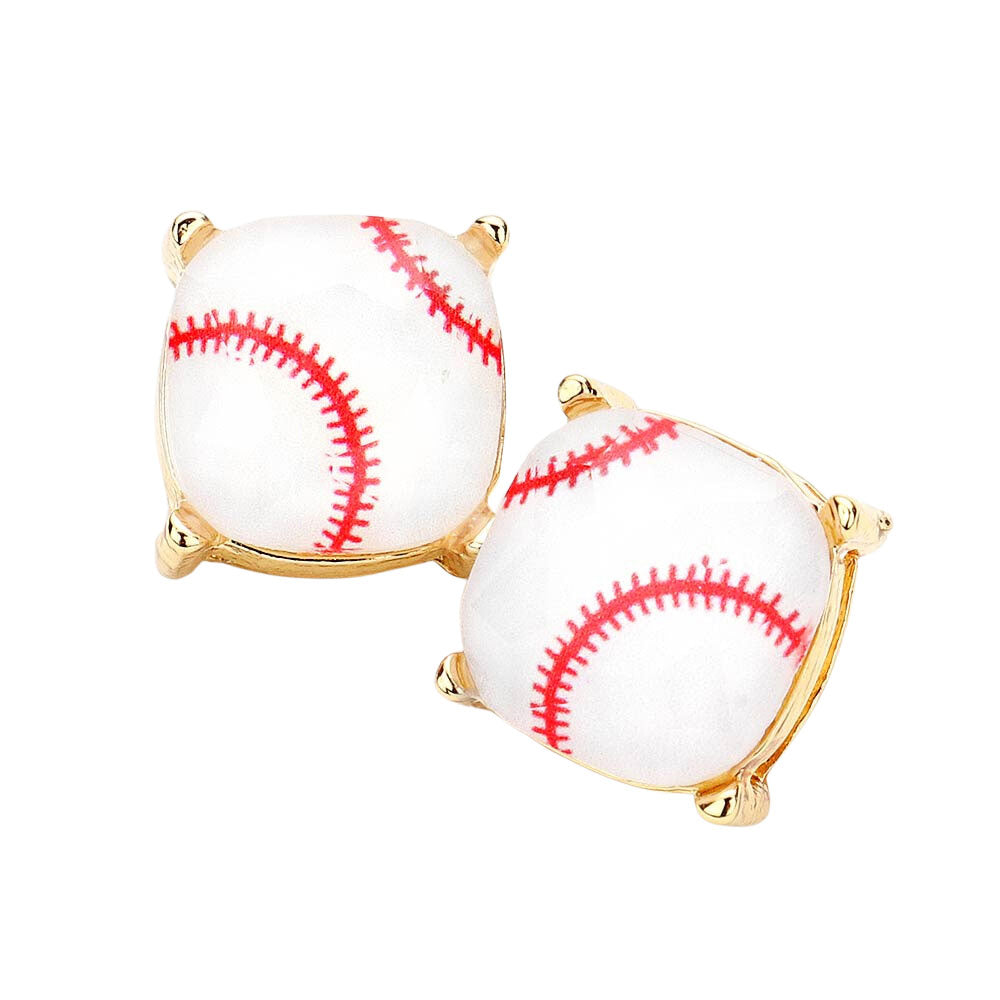 Baseball Square Stud Earrings -- Printed Graphic