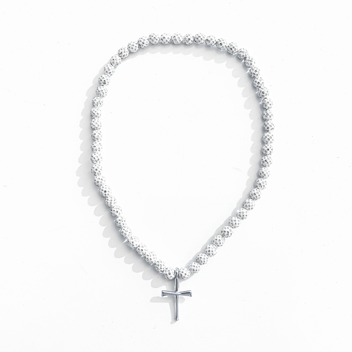 Royal Slugger Iced Out Baseball Bead Necklace | Light Blue & White