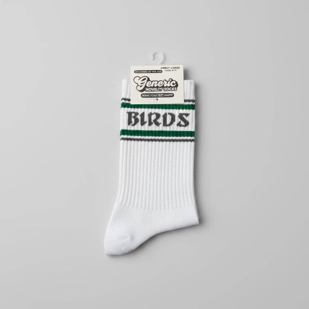 White Philadelphia Eagles Birds youth crew socks with green and grey accents