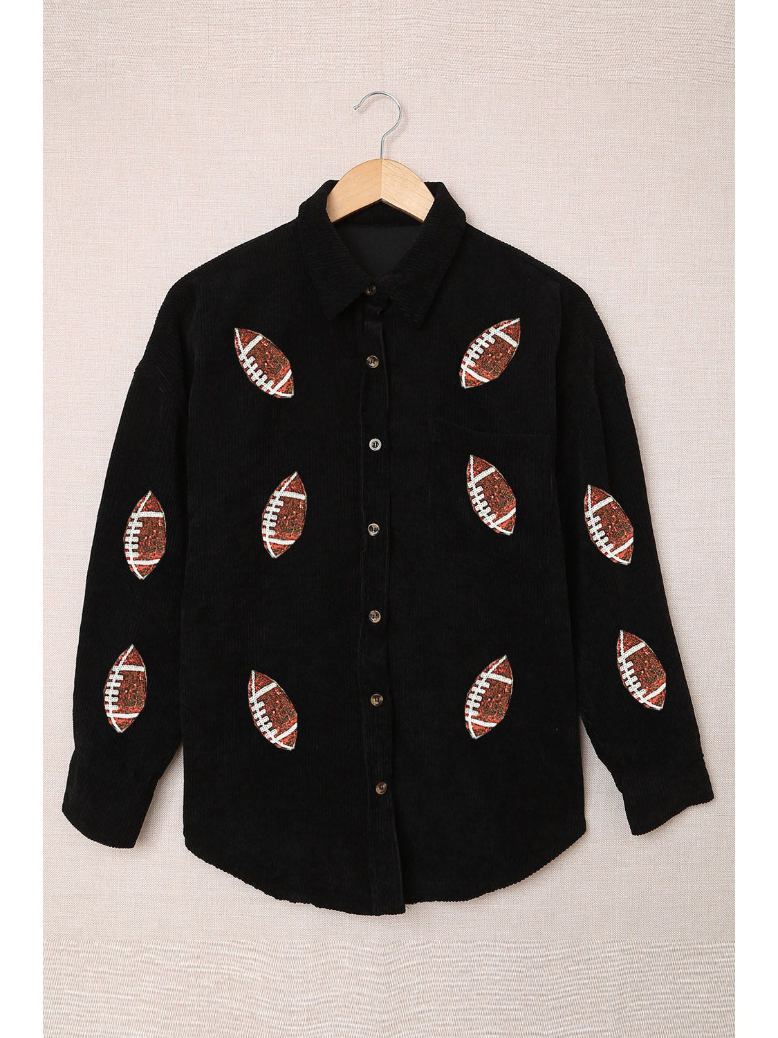 Sequin Football Button-Up Long Sleeve Jacket -- Game Day Glam