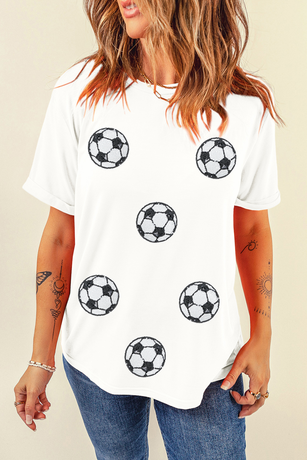 White Sequin Football Patch Graphic Game Day T-Shirt