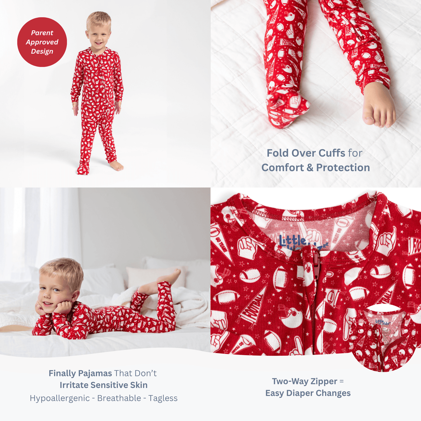 Football Print Bamboo Toddler Pajama Set