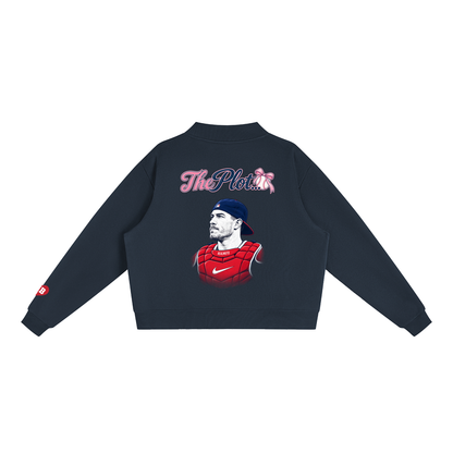 Here for the Plot Women's Oversized Baseball Sweatshirt, Mock Neck Fleece Game Day Pullover | Bleacher Babe