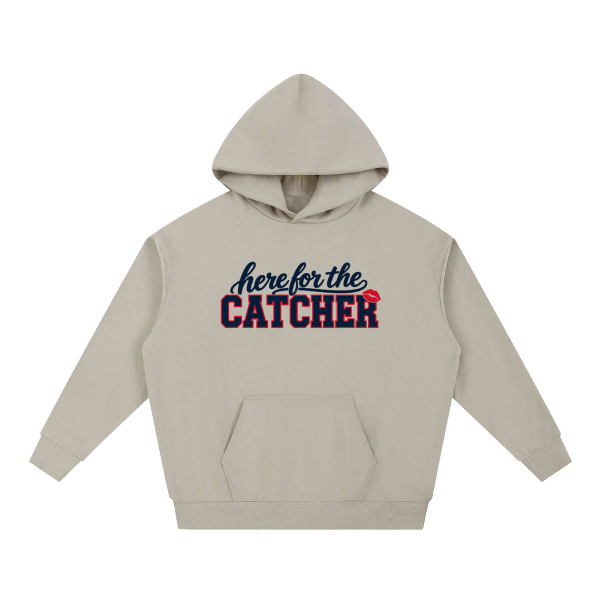 Here for the Catcher unisex hoodie in light gray, Philly baseball game day sweatshirt by Bleacher Babe