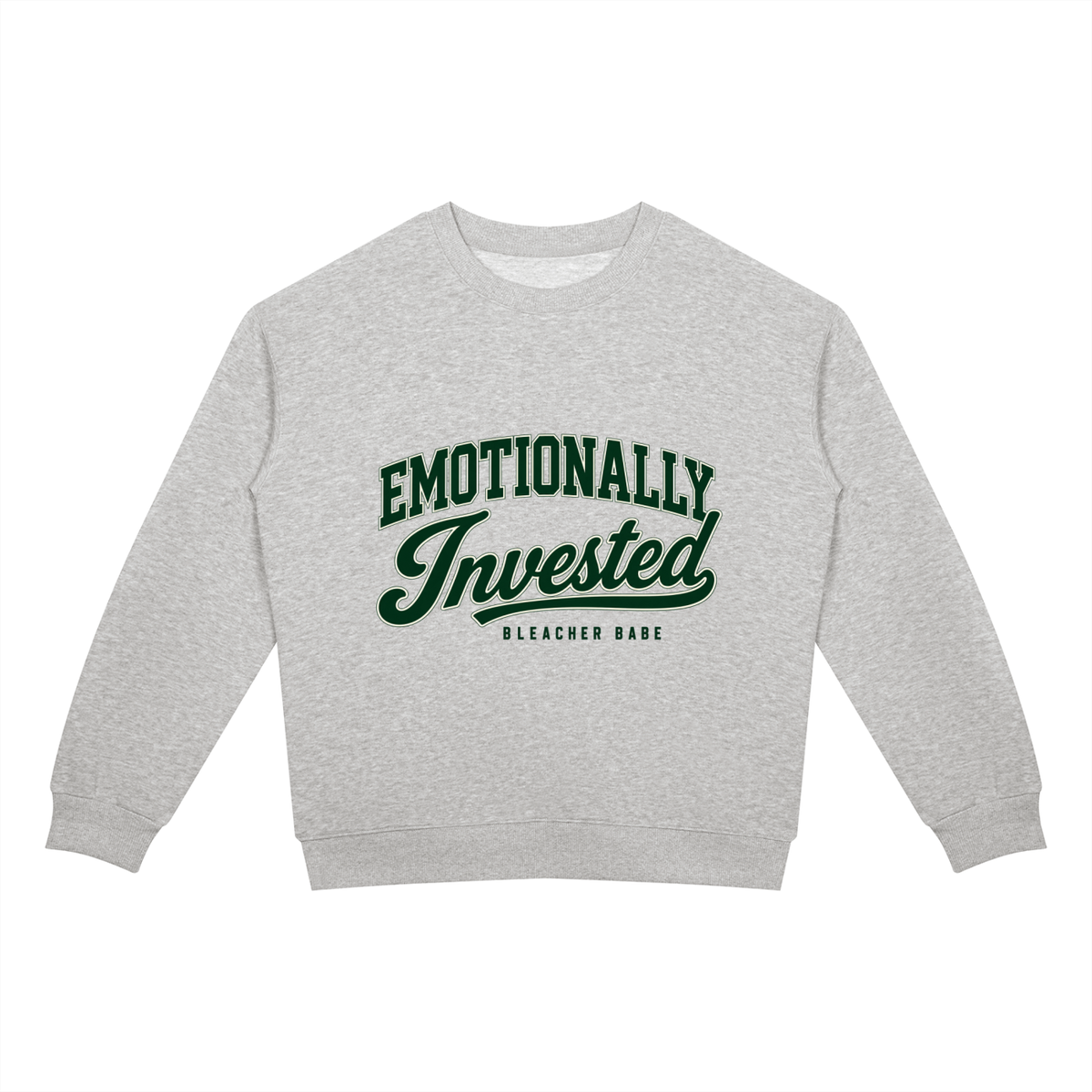 Emotionally Invested football crewneck sweatshirt in flower gray, front