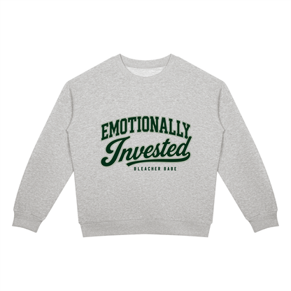 Emotionally Invested football crewneck sweatshirt in flower gray, front