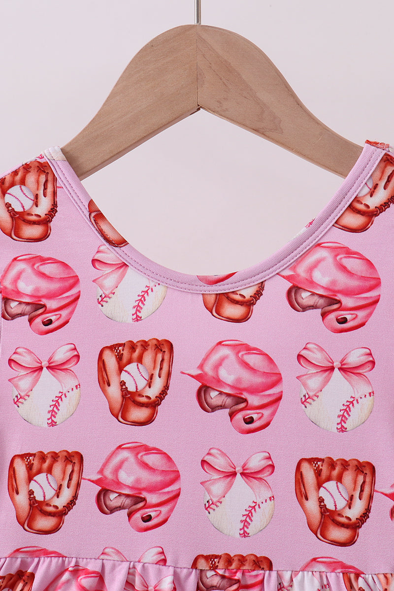 Pink Bow Baseball Bamboo Jumpsuit — Soft Baby Romper for Little Baseball Fans