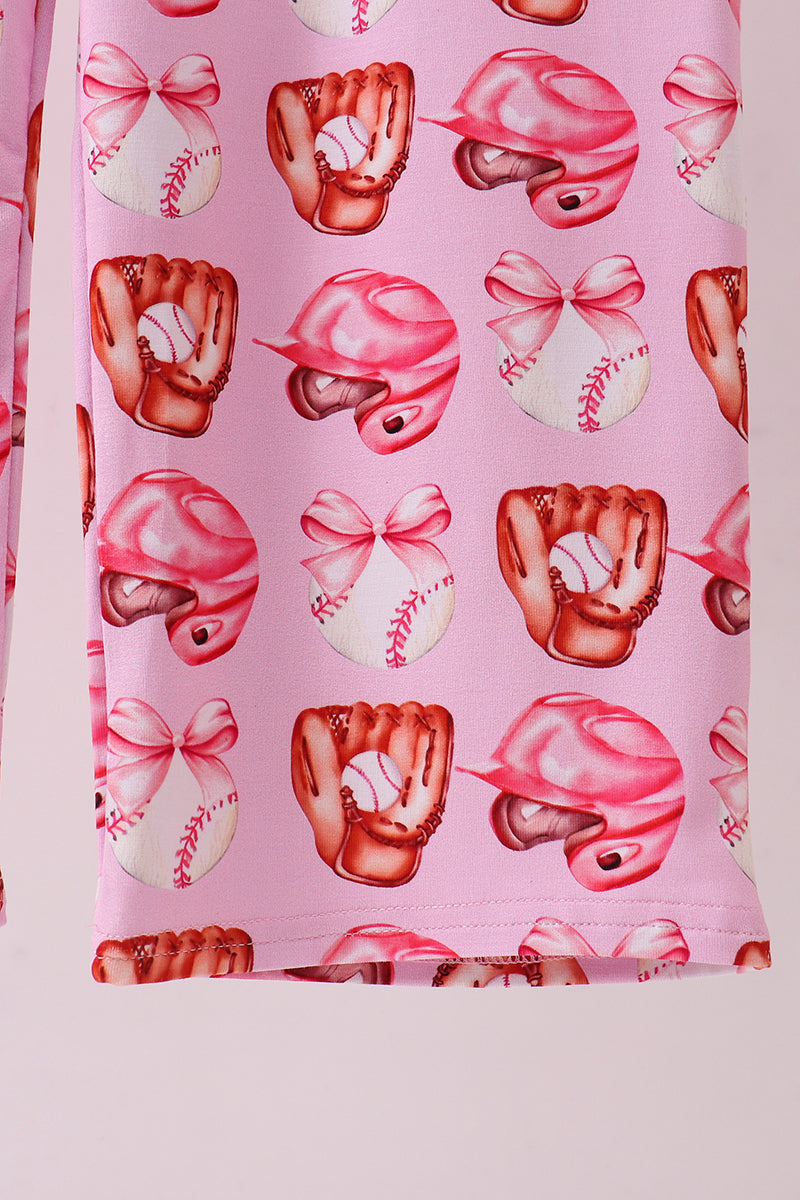 Pink Bow Baseball Bamboo Jumpsuit — Soft Baby Romper for Little Baseball Fans