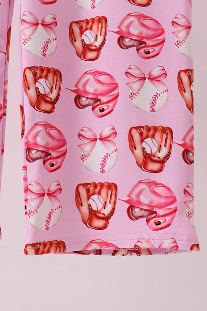 Pink Bow Baseball Bamboo Jumpsuit — Soft Baby Romper for Little Baseball Fans
