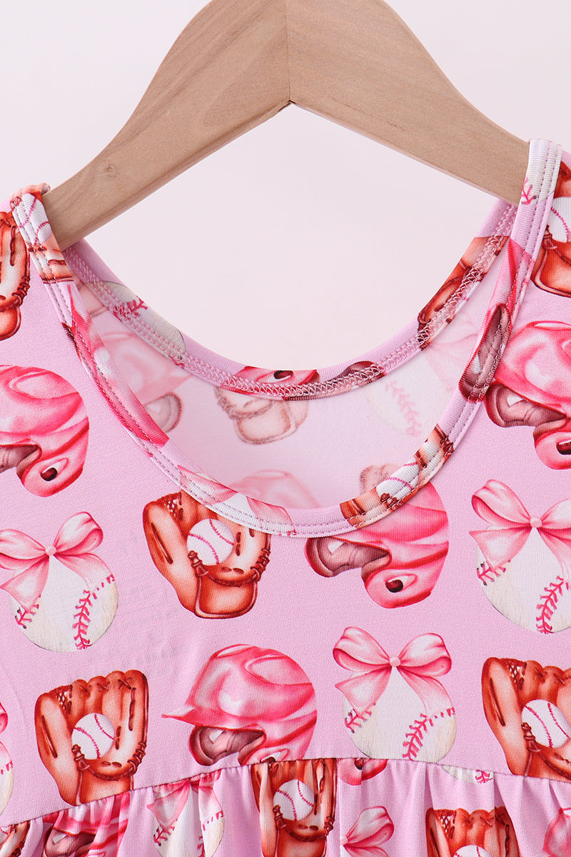 Pink Bow Baseball Bamboo Jumpsuit — Soft Baby Romper for Little Baseball Fans