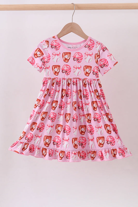 Pink Bow Baseball Bamboo Dress for Baby Girls