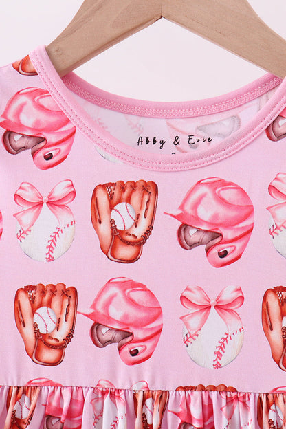 Pink Bow Baseball Bamboo Dress for Baby Girls