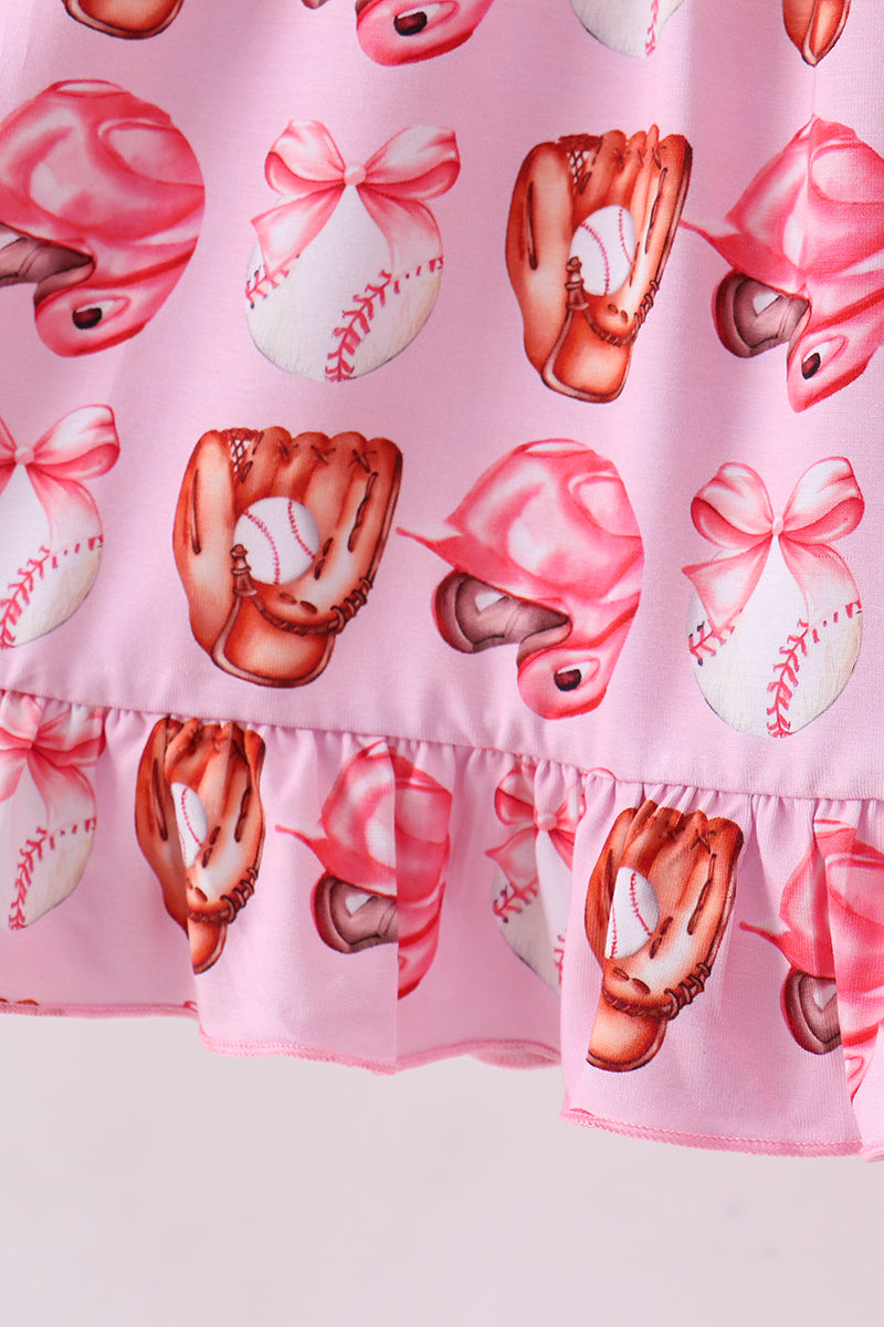 Pink Bow Baseball Bamboo Dress for Baby Girls