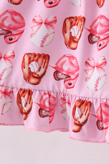 Pink Bow Baseball Bamboo Dress for Baby Girls