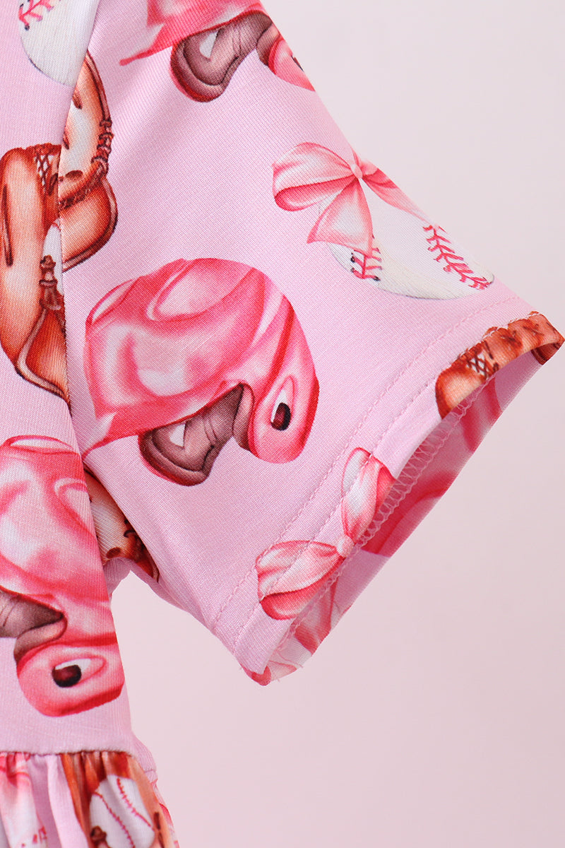 Pink Bow Baseball Bamboo Dress for Baby Girls