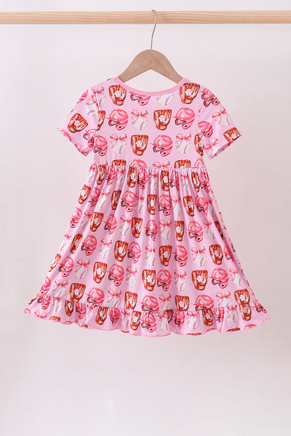 Pink Bow Baseball Bamboo Dress for Baby Girls