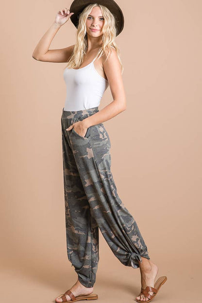 Camo Print Split Side Ankle Tie Women's Casual Pants - alternate view | Bleacher Babe