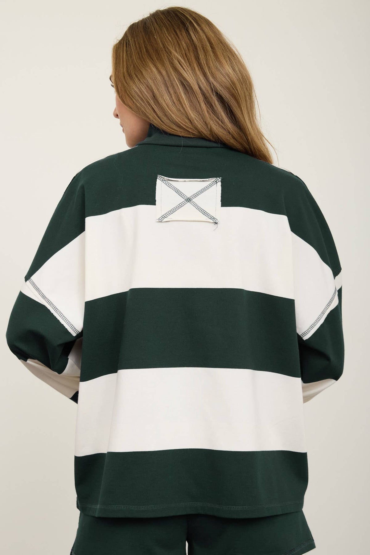 Babe in Stripes Half Zip Knit Top, womens wide stripe mock neck sweater for game day, view 17