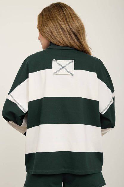 Babe in Stripes Half Zip Knit Top, womens wide stripe mock neck sweater for game day, view 17