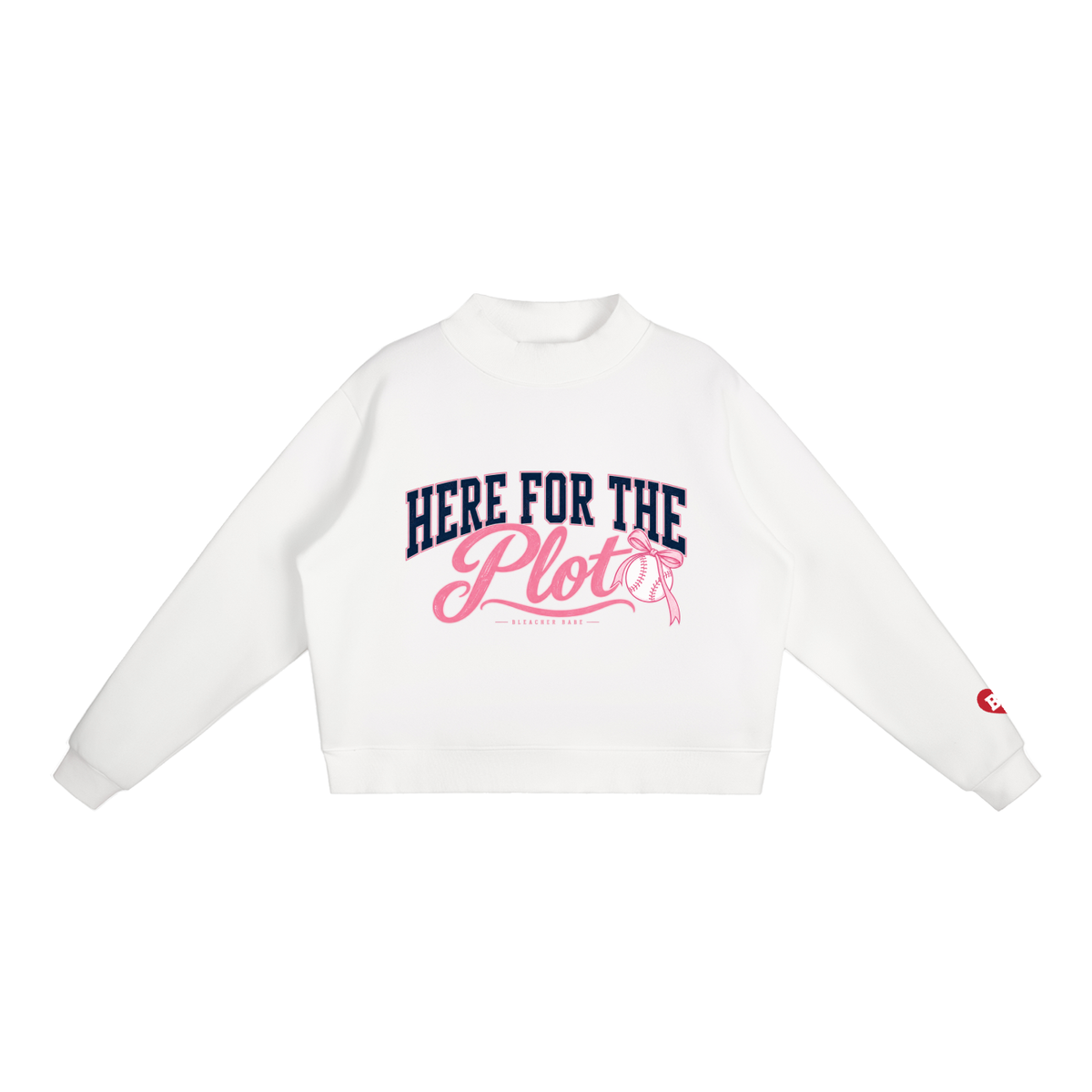 Here for the Plot Women's Oversized Baseball Sweatshirt, Mock Neck Fleece Game Day Pullover | Bleacher Babe