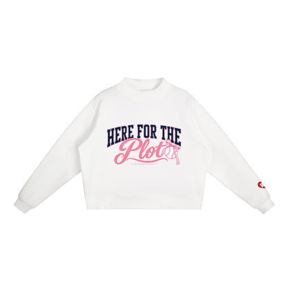 Here for the Plot Women's Oversized Baseball Sweatshirt, Mock Neck Fleece Game Day Pullover | Bleacher Babe