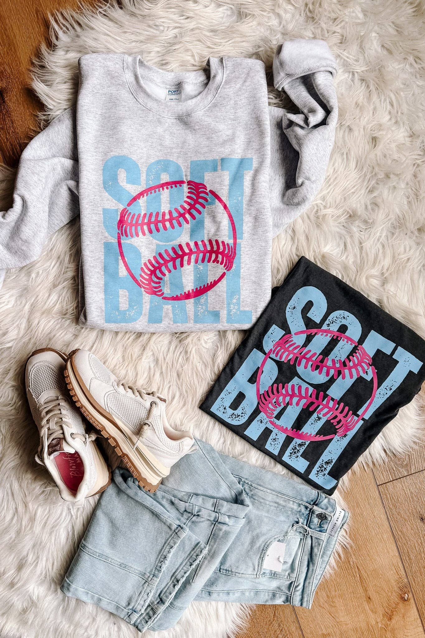 Softball Pink & Blue Graphic Tee