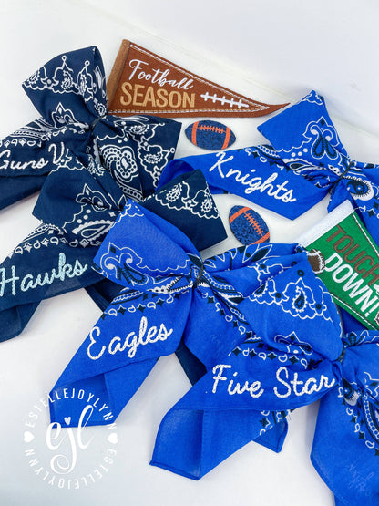 Bandana Bows Barrette CUSTOM Embroidered School Spirit
