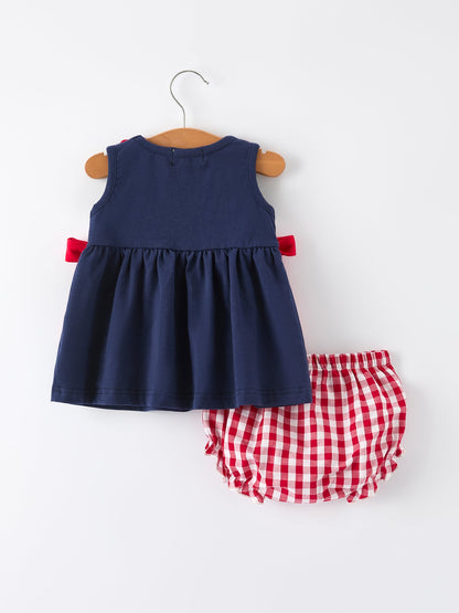 Baby Girls Bloomers Romper Set – Dog Baseball Smocking Embroidery Outfit