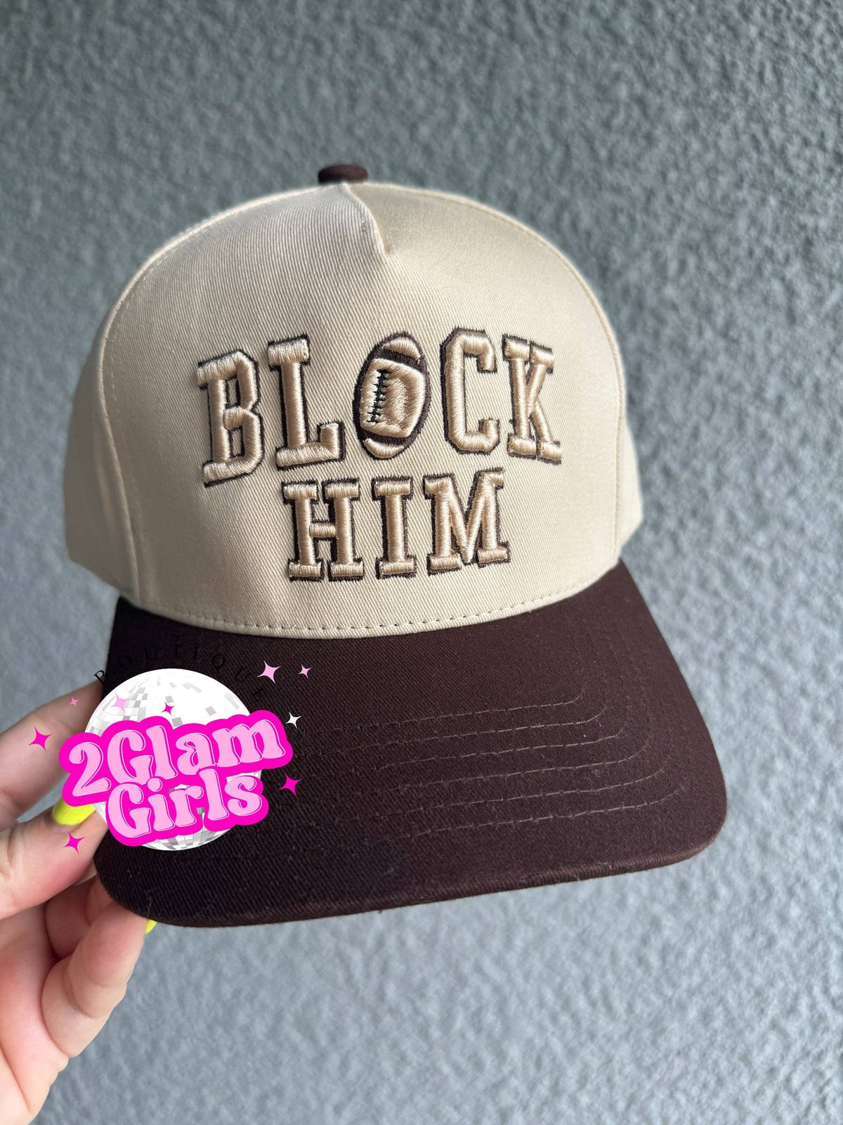 Block Him embroidered football hat with adjustable strap