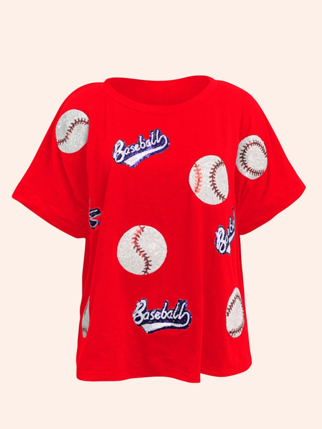 Baseball Graphic Round Neck Half Sleeve Tee — Women's Game Day Baseball Shirt