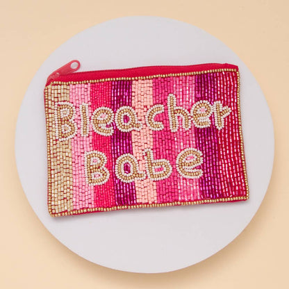 Bleacher Babe Seed Beaded Coin Bag in Pink Stripes