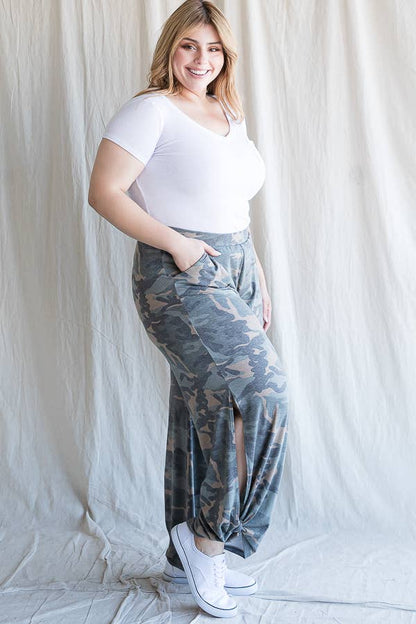 Camo Print Plus-Size Women's Pants - detail view | Bleacher Babe