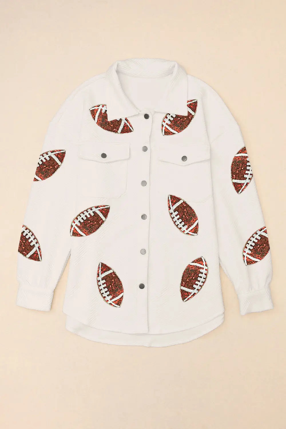 Sequin Football Patch Collared Snap Button Jacket -- Game Day