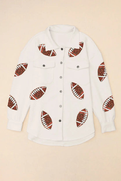 Sequin Football Patch Collared Snap Button Jacket -- Game Day