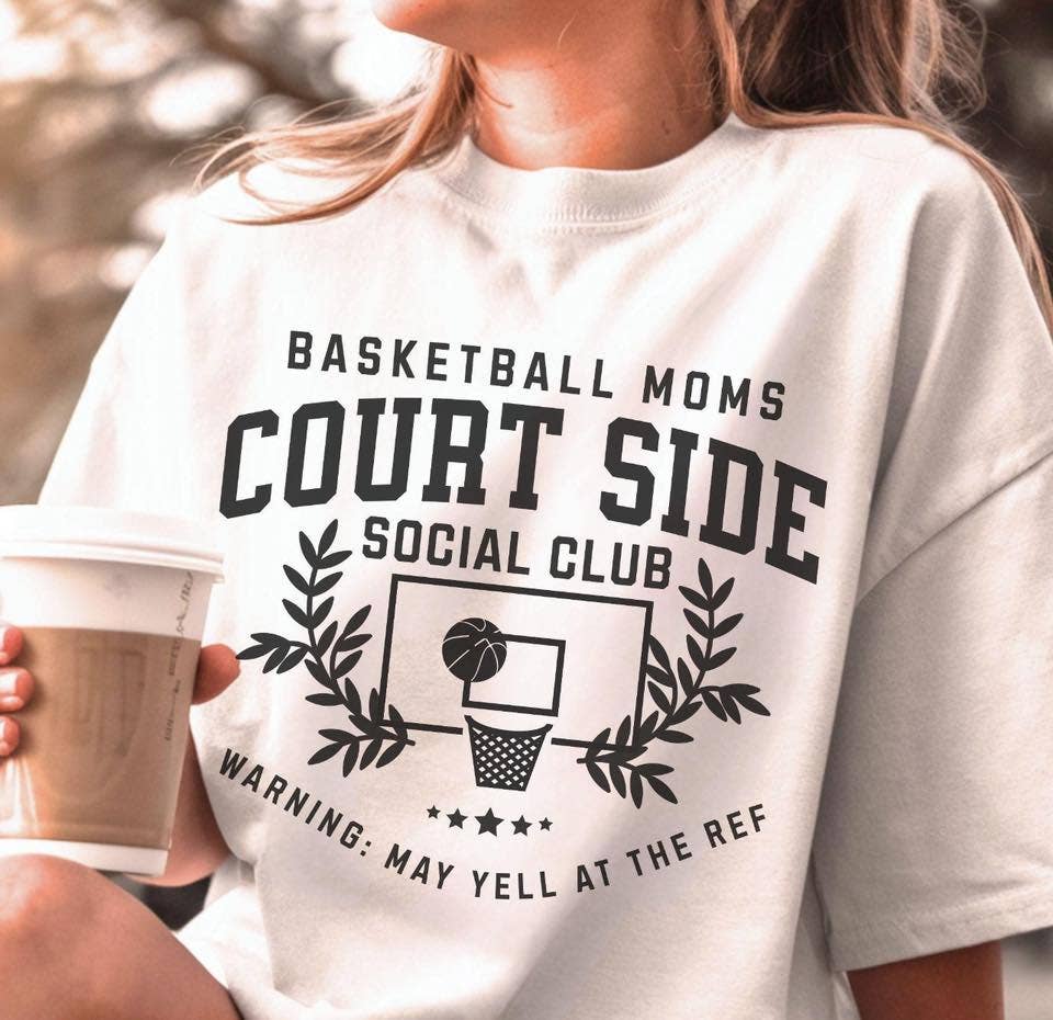 Basketball Courtside Social Club Moms Graphic T Shirt - front view | Bleacher Babe