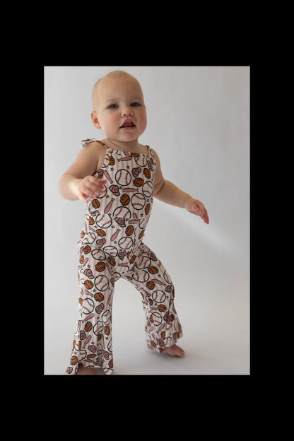 Pink Baseball Bell Romper for Baby Girls