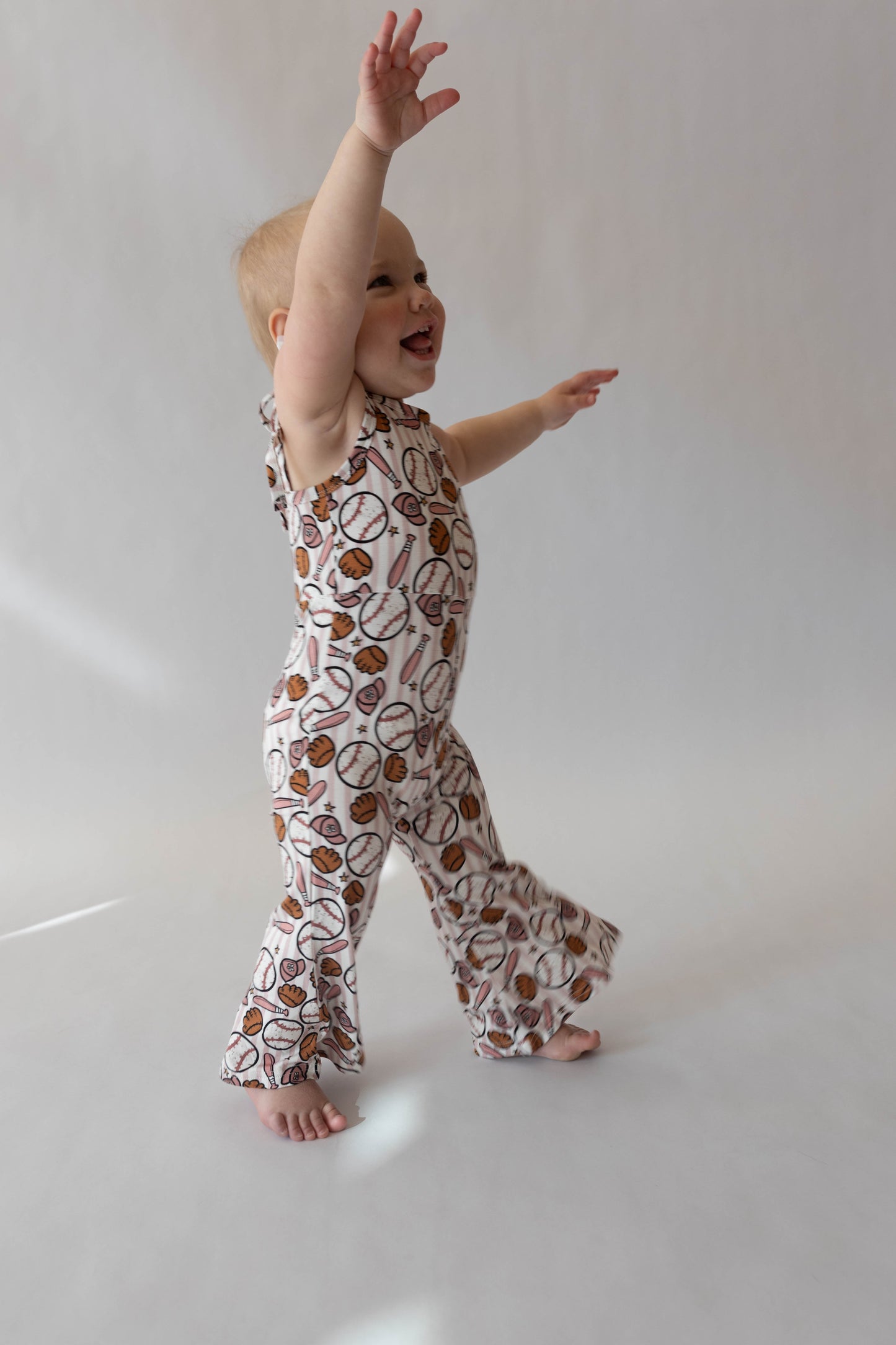 Pink Baseball Bell Romper for Baby Girls