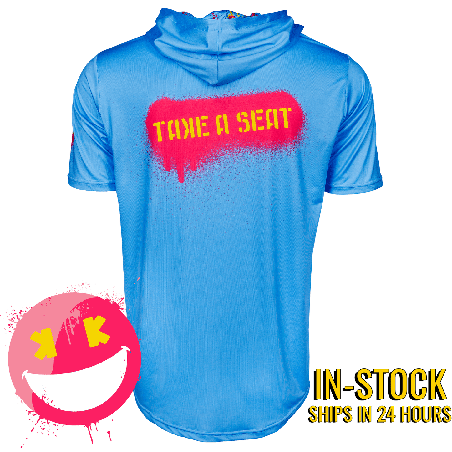 Smiley K Paint Splatter -- HyperMAX Short Sleeve Baseball Hoodie