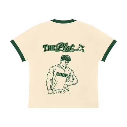 Here for the Plot ringer tee back with The Plot and a sketched football player