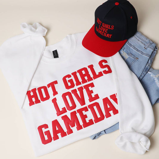 HOT GIRLS LOVE GAMEDAY PUFF Fleece Sweatshirt - front view | Bleacher Babe