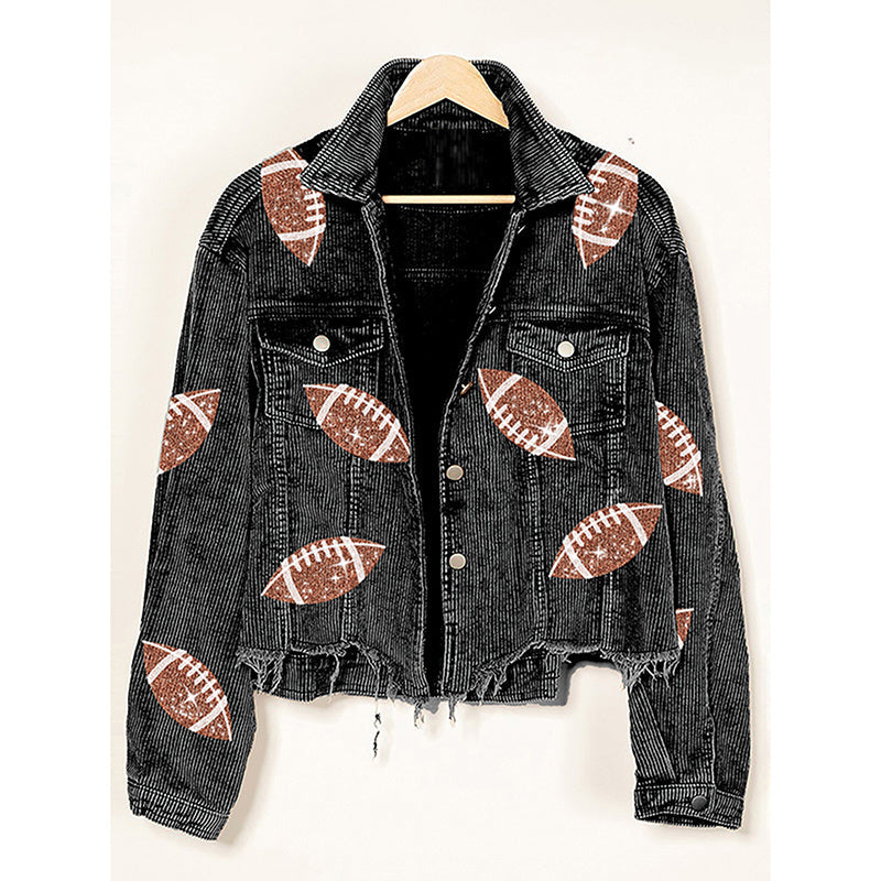 Cropped Corduroy Button-Front Jacket with Raw Hem