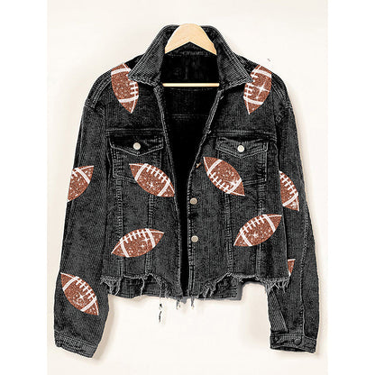 Cropped Corduroy Button-Front Jacket with Raw Hem