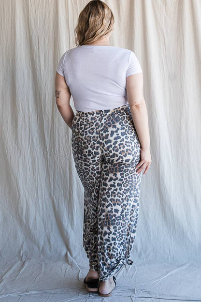 Plus Size- Leopard Print Side Slit Ankle Tie Pants - detail view | Bleacher Babe