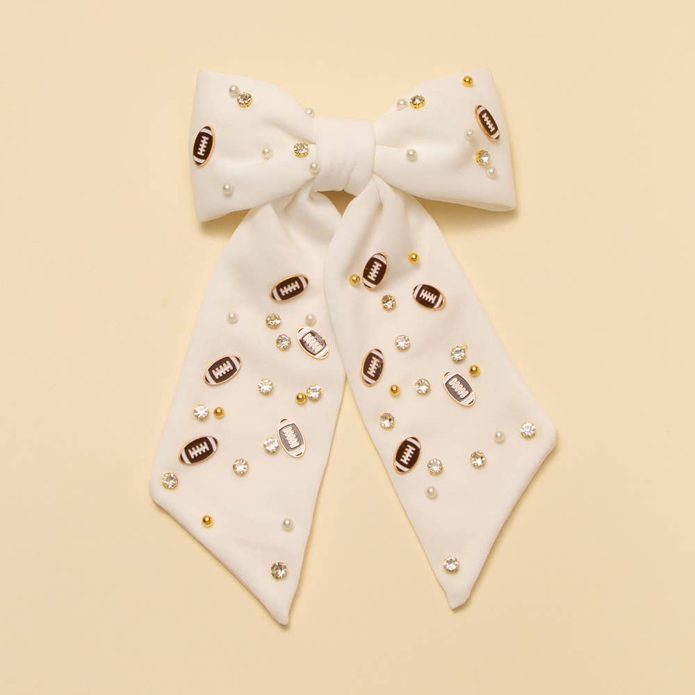 Football Charm Crystal Pearl Embellished Bow Barrette