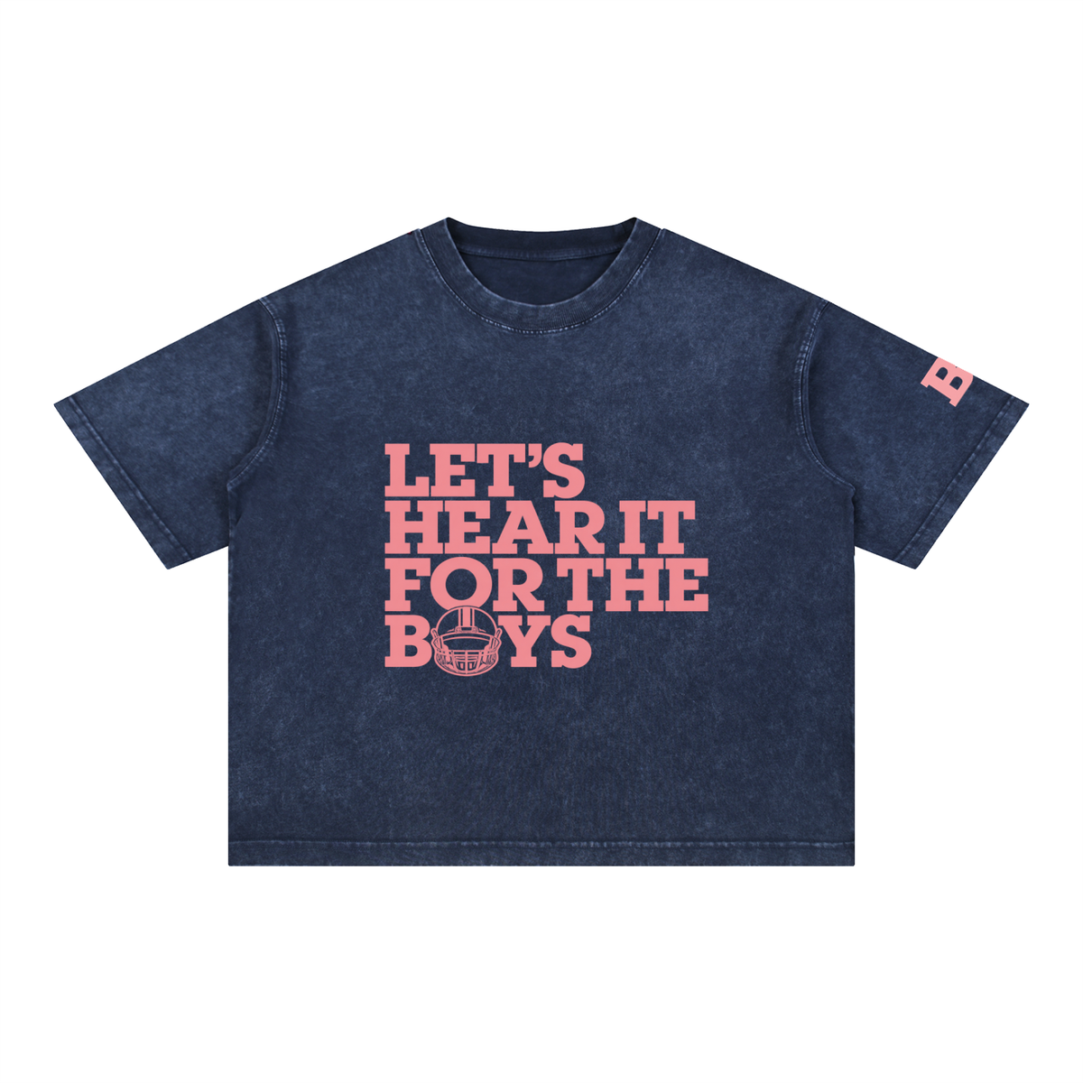 Royal blue Let's Hear It for the Boys football tee by Bleacher Babe, front view